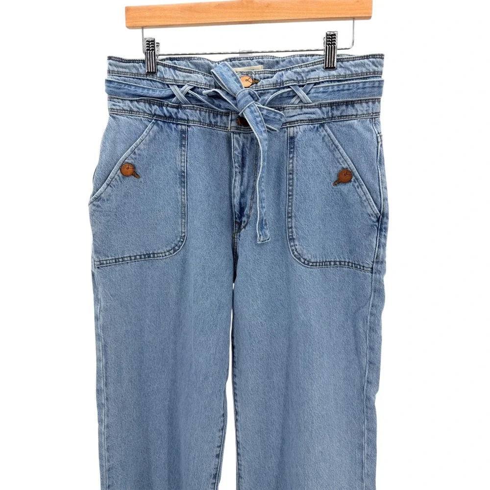 Lola Reese Jeans High‎ Rise Wide Leg Crop Jeans Light Wash Belted Womens Size 30